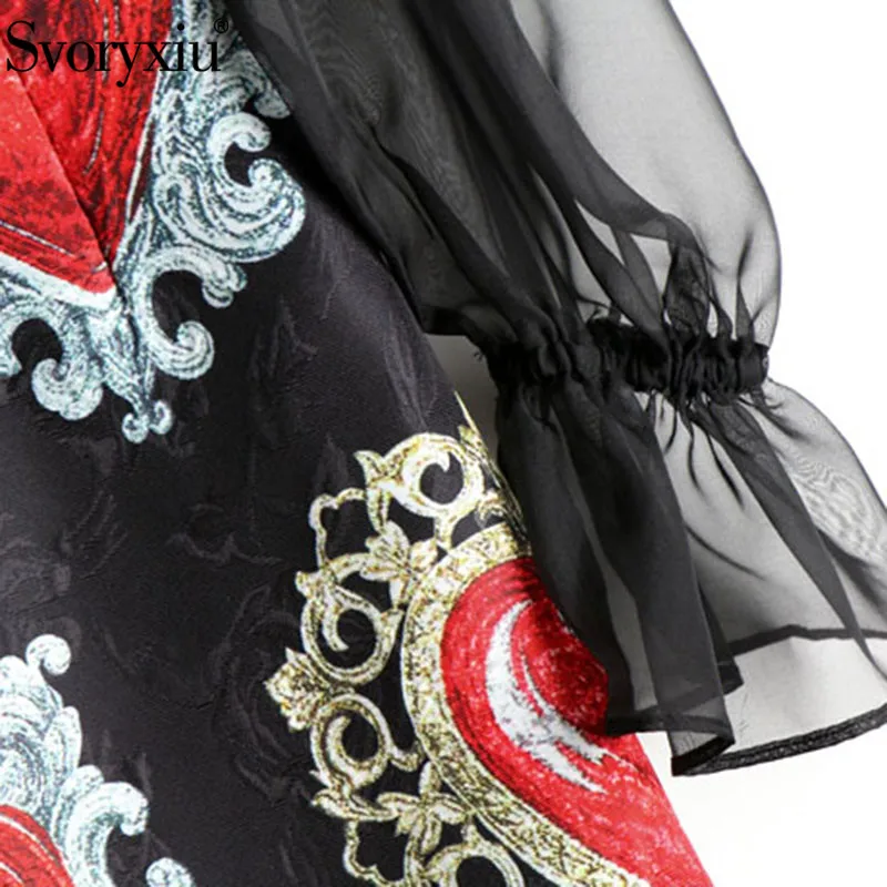 Svoriu Runway Custom Autumn Mini Dress Women's Perspective Lantern Sleeve Patchwork Heart Shaped Printed Elegant Party | Женская