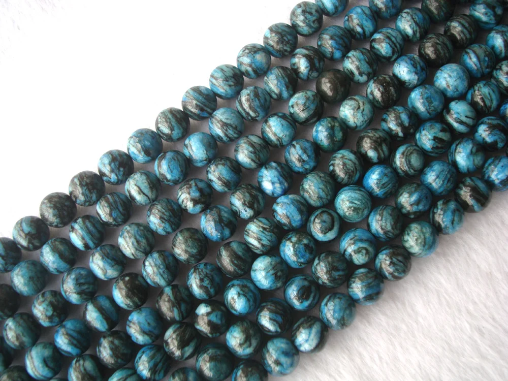 Ожерелье из натуральной голубой и черной яшмы с круглыми бусинами 10 мм|Бусины| |