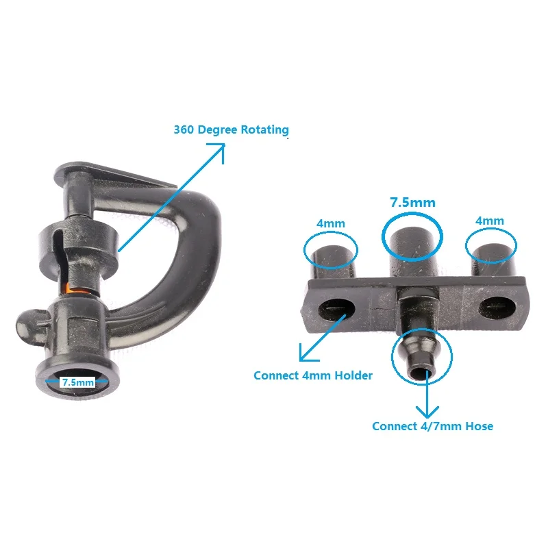 50 комплектов 7 5 мм Соединительный G-образный вращающийся Дождеватель с черным