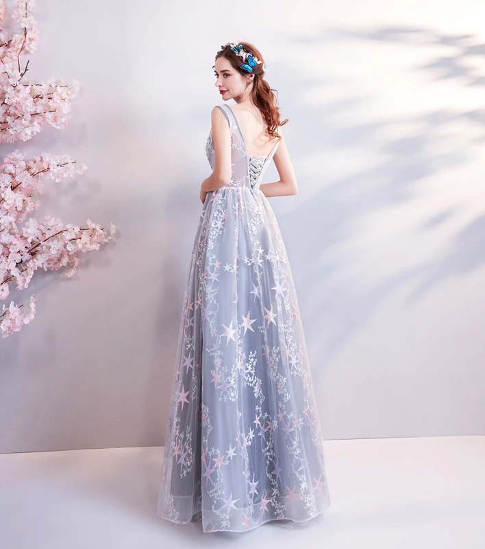 Серый кружево Вечерние платья Топ Прозрачные халаты De Soiree Tendance Longue для женщин