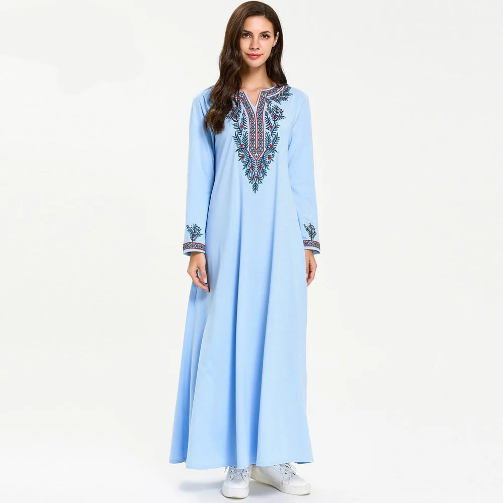 Bohemian Mexican Abaya Women Elegant Dress Casual Long Sleeves Tassel Embroidery Muslim Maxi | Тематическая одежда и