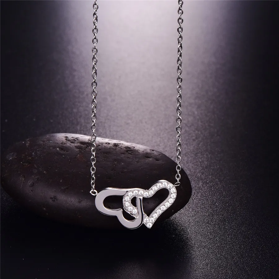 Martick 316L Подвеска из нержавеющей стали золотого цвета с двойным сердцем ожерелье