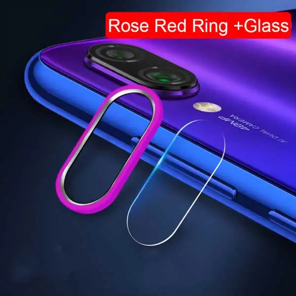 glass rose RED ring Пленка из закаленного стекла для Redmi Note 7 Pro+ кольцо для объектива камеры для Xiaomi Mi 9 Mi9 SE чехол для камеры защитная пленка - Цвет: glass rose RED ring