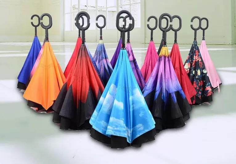 Newest Fashion Wind-proof Collapseable Reversible Umbrella Double Layer UV-blocking ability Self-Standing Golf | Дом и сад