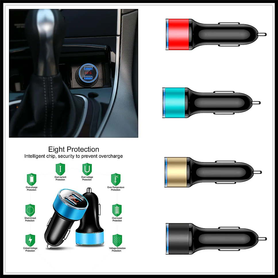 Автомобильное 3.1A LED USB зарядное устройство цифровая розетка адаптер питания для