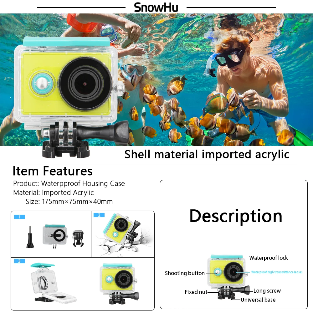 SnowHu 40 м подводный водонепроницаемый защитный чехол для Yi 4K Спортивная