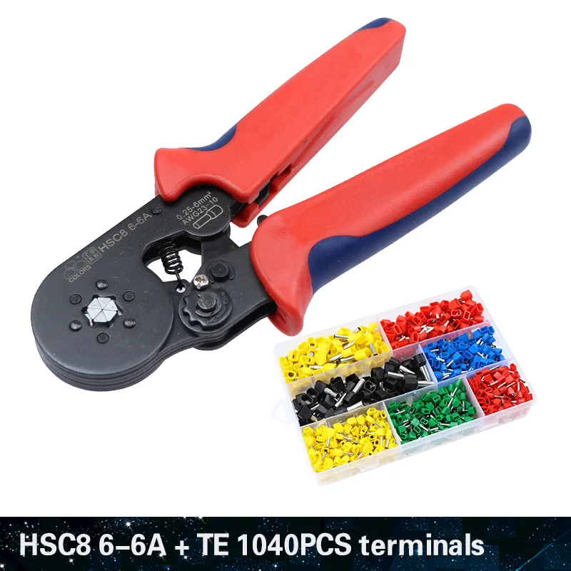 6-6A and TE 1040 Цветной обжимной инструмент, обжимные плоскогубцы hsc8 6-6, зажим, инструмент для зачистки проводов, Набор плоскогубцев, электрический терминал, щипцы, мини инструменты - Цвет: 6-6A and TE 1040
