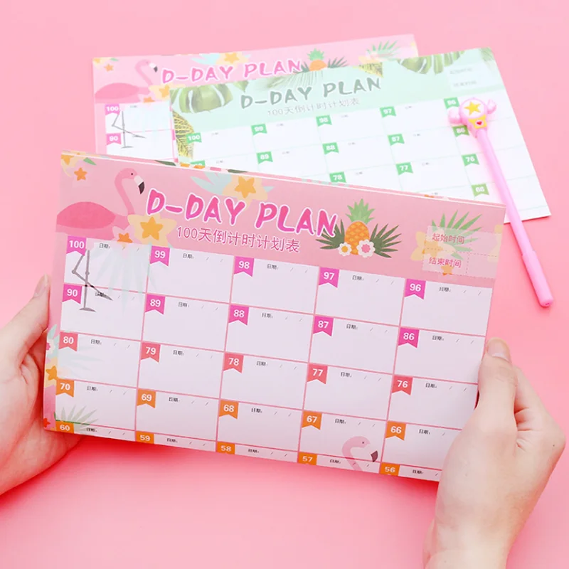 

1 Pcs Cartoon Plant Pineapple Flamingo 100 Day Countdown Calendar Schedule Periodic Planner Wall Study Planning Stationery