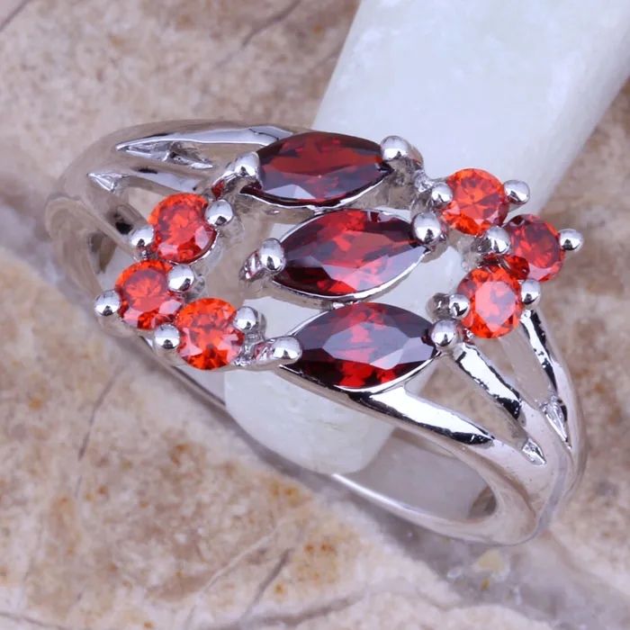 Роскошный Красный гранатовый серебряное кольцо с покрытием Размер 6/7/8/9 R0151|ring