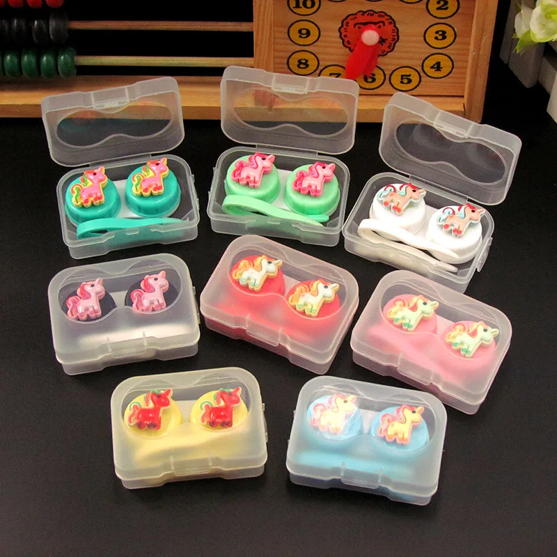 

20set/lot Unicorn horse contact lenses box / companion box / Cartoon eyeglasses box / lens care /storage case