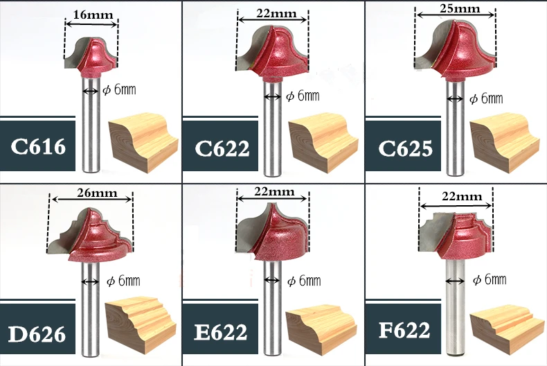 Деревообрабатывающий фрезерный станок с 6 мм хвостовиком Фрезерный резак из