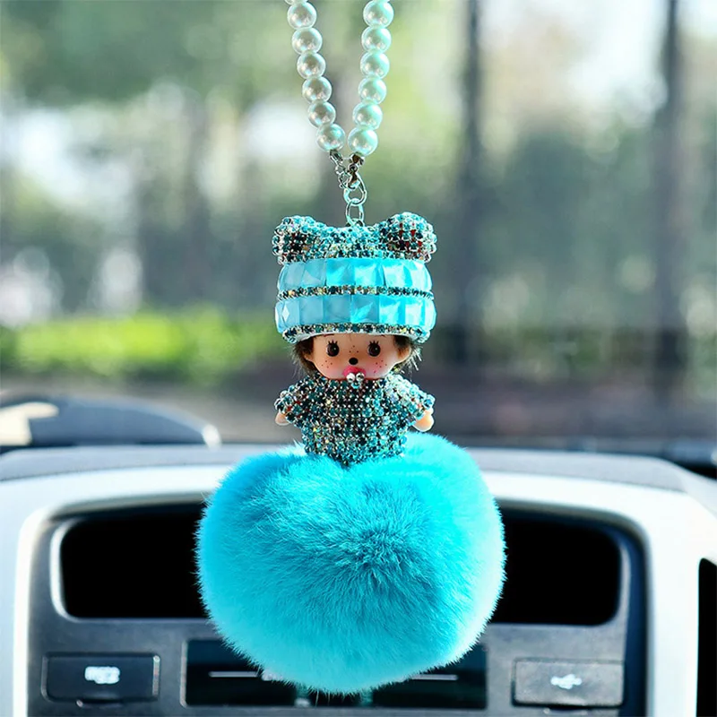 New Arrival Cute Rex Rabbit Fur Set Auger Rear View Mirror Pendant Car Keychain For Mobile Phone bag Auto Accessories 023 | Украшения и