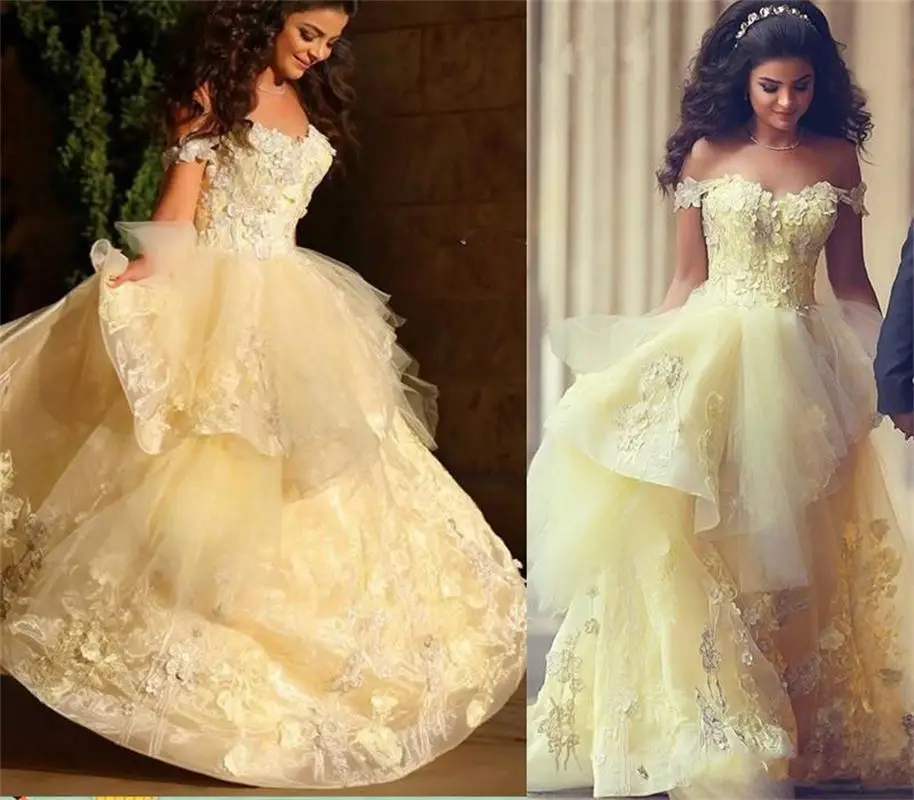 Robe de mariage Роскошные арабские платья принцессы светло-желтые свадебные платья свадебное платье Бальные платья Vestido De Noiva изготовление на заказ