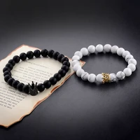 amader new design couple bracelets handmade distance black mattewhite cz crown king beads stone bracelet lovers ab249