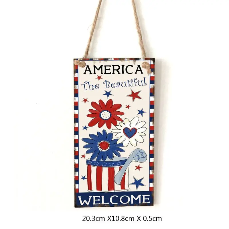 

Vintage Wooden Hanging Plaque America The Beautiful Sign Board Wall Door Home Decoration Independence Day Party Gift
