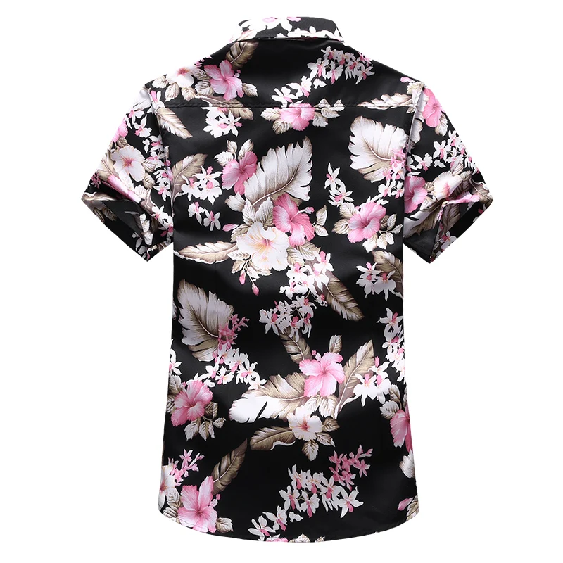 Мужская пляжная рубашка с коротким рукавом гавайская большого размера цветочным