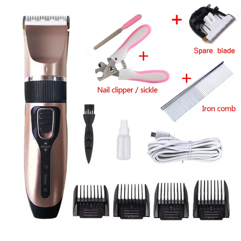 Add 4 accessories Перезаряжаемая машинка для стрижки домашних животных, машинка для стрижки кошек, собак, триммер для волос с низким уровнем шума USB, электрическая машинка для стрижки домашних животных - Цвет: Add 4 accessories