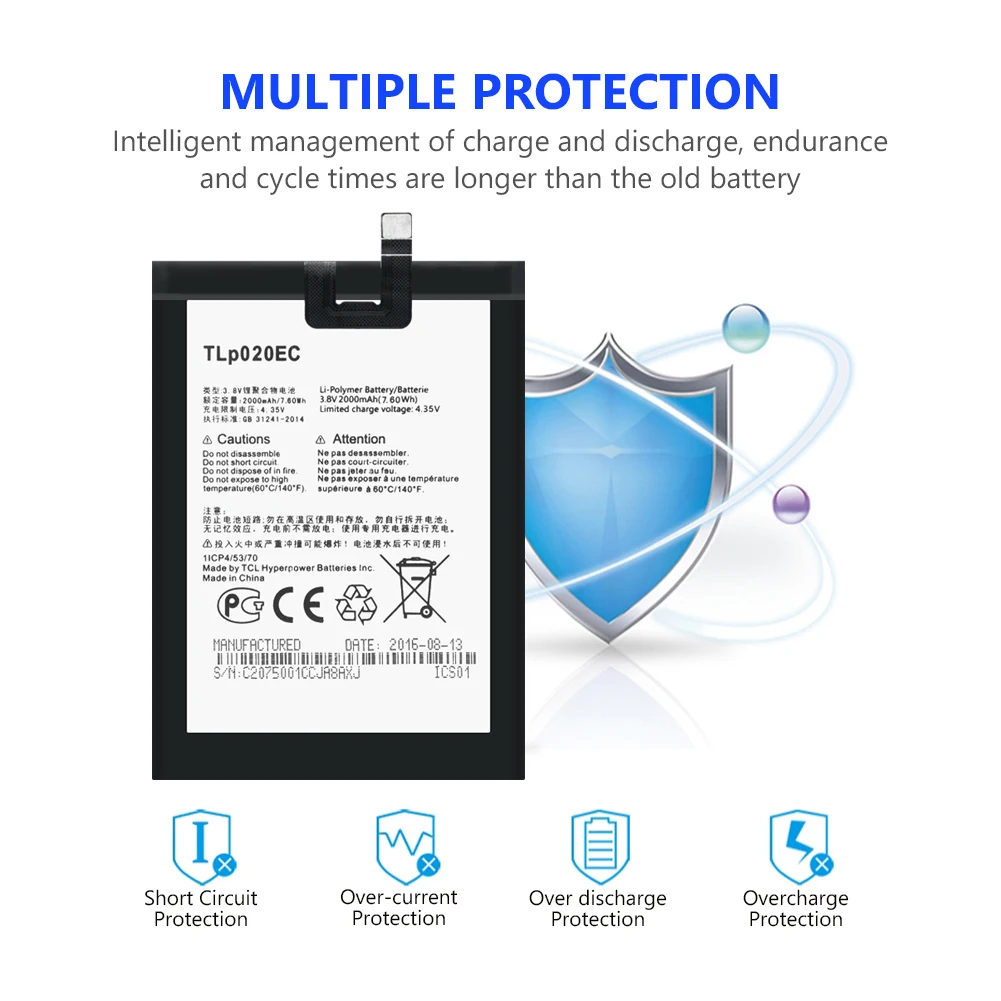 Аккумулятор TLp020EC для Alcatel One Touch литий-полимерный Мобильный телефон всплывающее