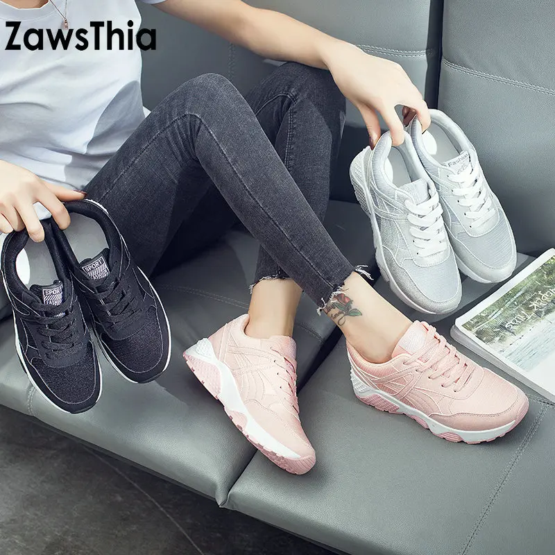 ZawsThia/удобная обувь на плоской платформе; сезон осень-зима; женская обувь на шнуровке; цвет розовый, серебристый; повседневная женская обувь; вулканизированные кроссовки; обувь