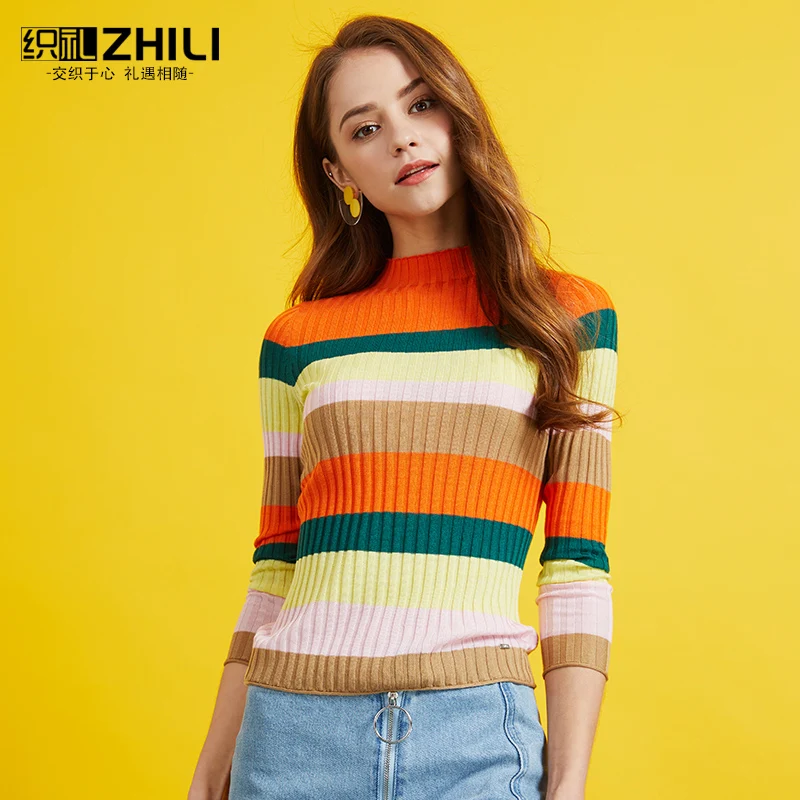 

ZHILI New Spring And Autumn Colorful Striped Women's Sweater