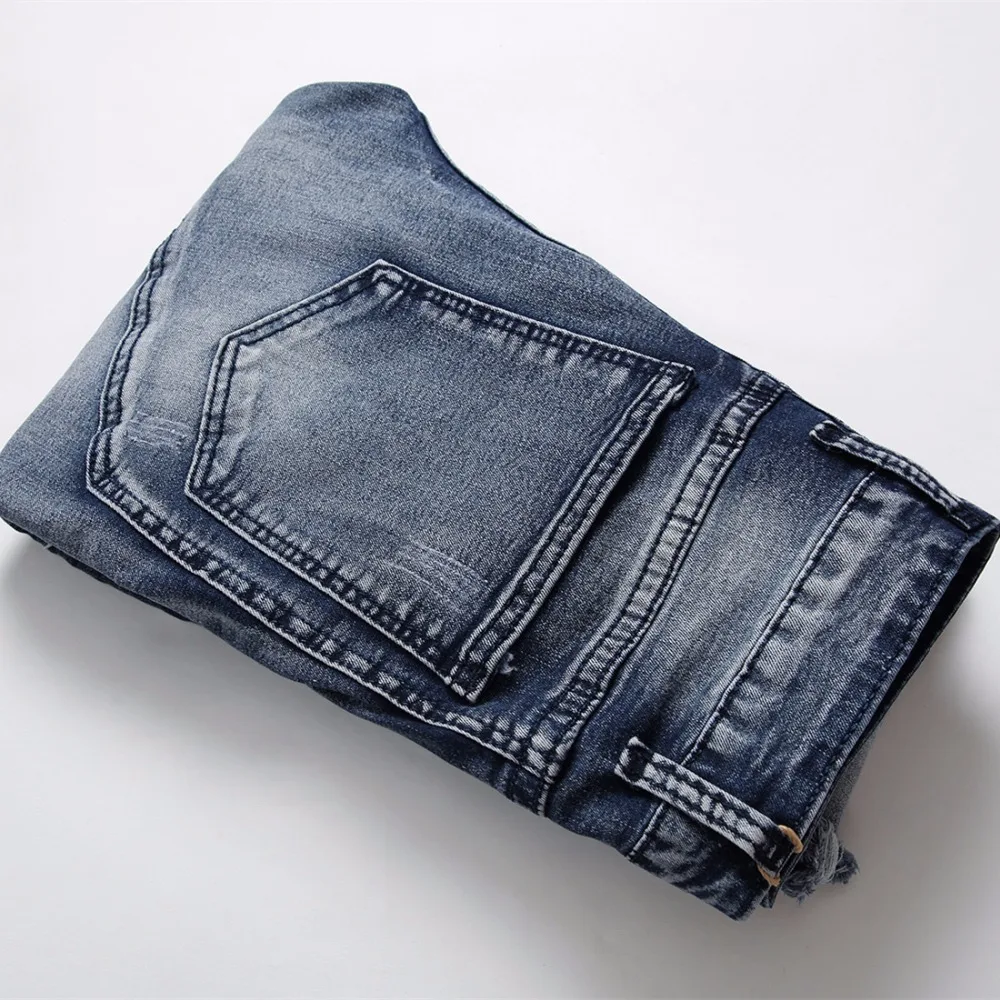 Szyms Новые Модные мото Байкер рваные джинсы мужские байкерские скинни Distressed Jean