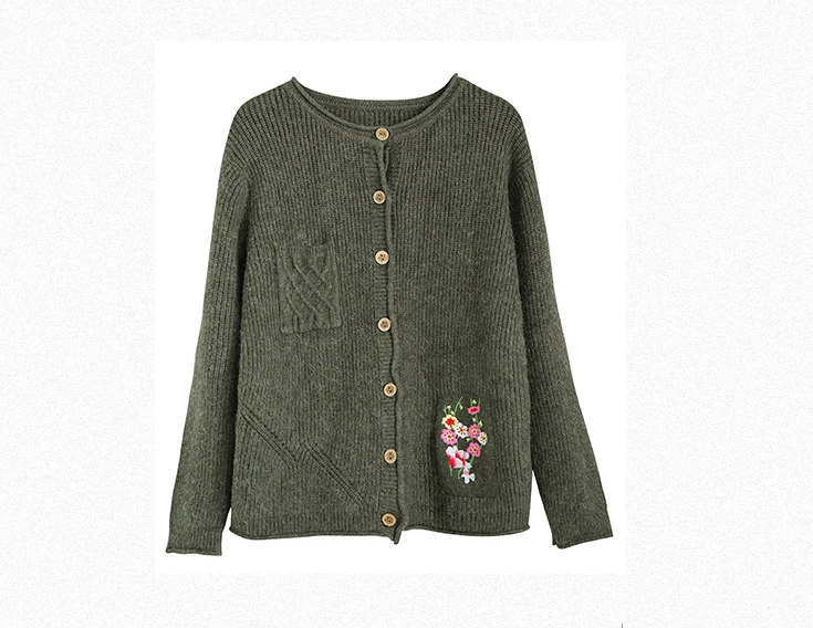 Literature Emboridery Floral Pocket Knitted Cardigans Autumn Outerwear Long Sleeve Single Breasted Womens Sweaters Vintage Pull |