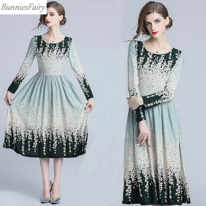 BunniesFairy 2019 весеннее женское платье в стиле Mori Girl зеленый черный цвет цветочный