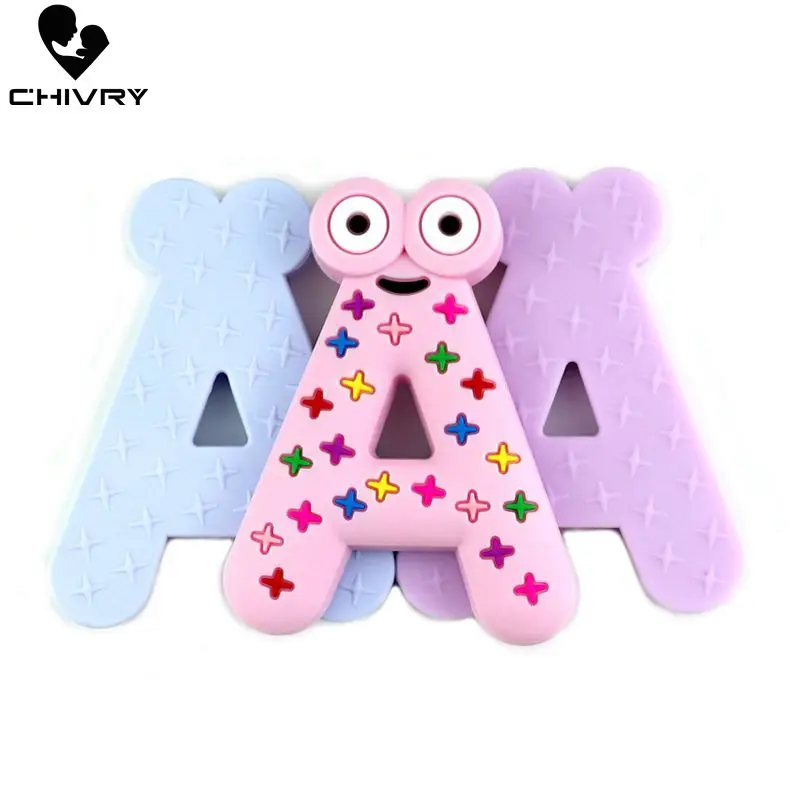 

10Pcs Cute Baby Teether Food Grade Silicone A Letter Shape Baby Teething Cartoon Necklace Toys DIY Newborn Gifts