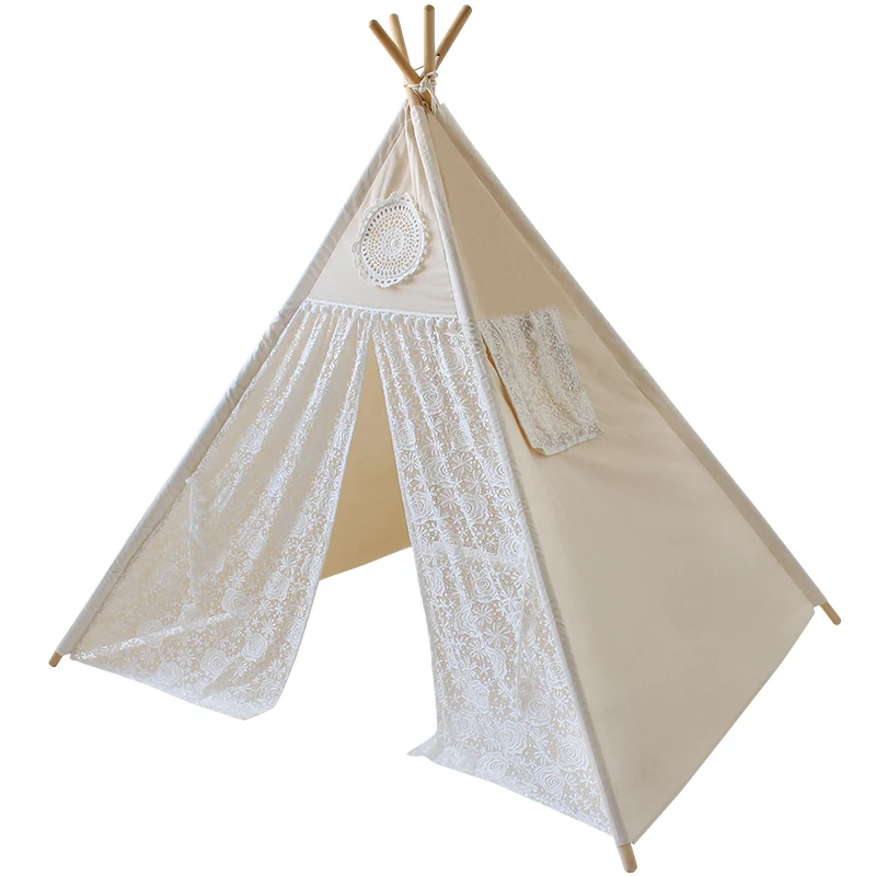 Золотой Кружевная палатка teepee детские игрушки в помещении игровая комната для детей Tipi девочек игровой домик детский холст игровой дом для детей Продукты 4 полюса - Цвет: Золотой