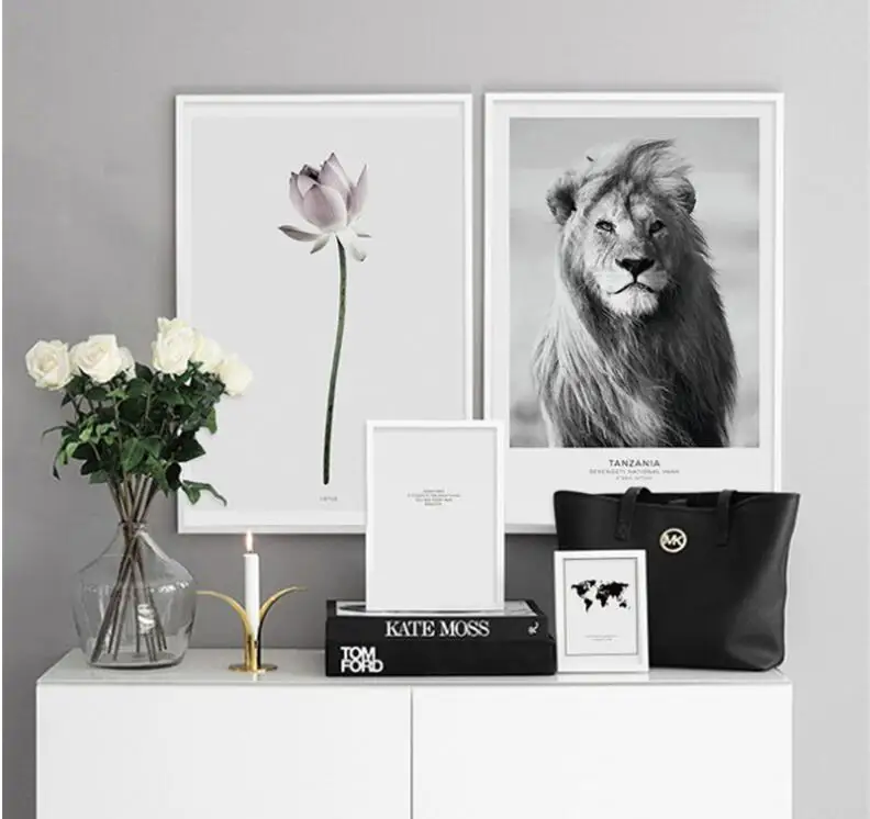 Картина с изображением животных Льва цветов карты текст холст постер