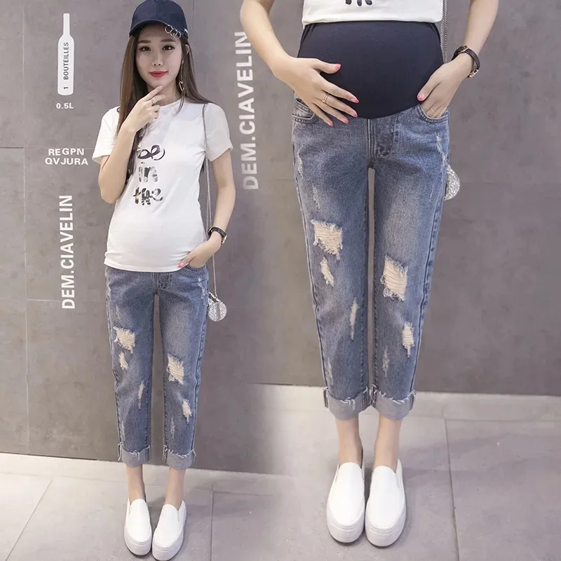 Летние модные темно синие джинсы с карманами свободные регулируемые брюки для