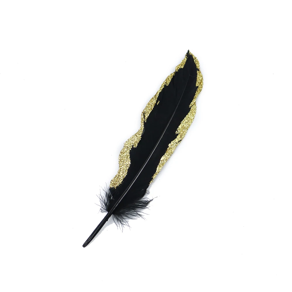 Новинка 10 шт Золото окунутый черный гусиное перо 15-20 см DIY аксессуары для рукоделия колпачок украшение для головного убора шлейф