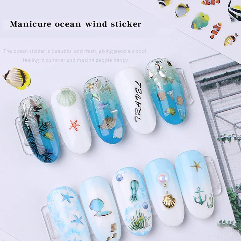Nail Sticker лето маленький свежий океанский шторм 3D мультфильм украшения наклейки
