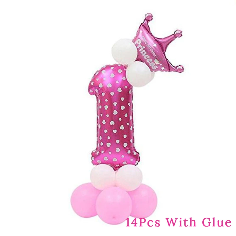 14Pcs Pink 1 Cyuan, 14 шт., наборы шариков для девочек и мальчиков, с цифрами, с днем рождения, воздушные шары для дня рождения, украшения для вечеринки, Детские цифры, фольга, вечерние шары - Цвет: 14Pcs Pink 1