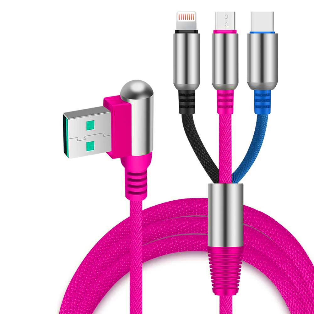 Розовый Универсальное 3-в-1 1 м USB кабель для передачи данных для iPhone X XR huawei микро Тип usb-C 2.4A устройства для быстрой зарядки и передачи данных шнур Кабели для мобильных телефонов - Цвет: Розовый