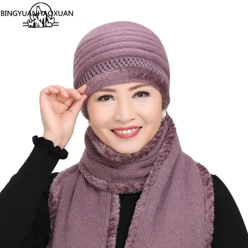 Вязаная шапка BINGYUANHAOXUAN женская из кроличьей шерсти|fur hat|female capcap winter |