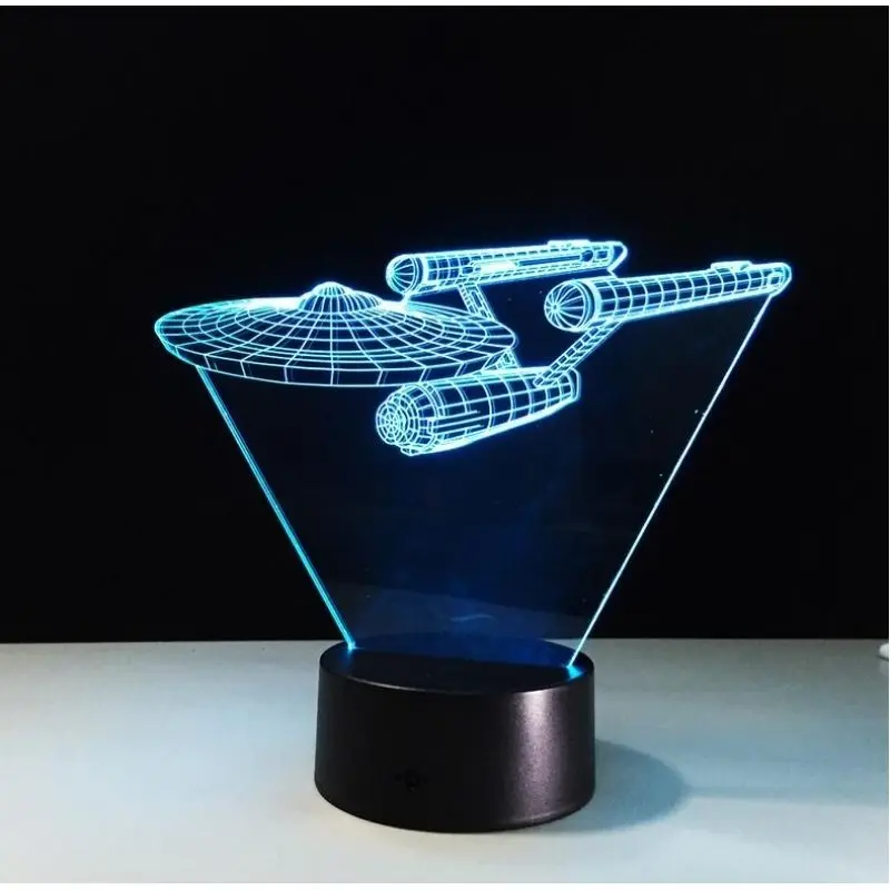 Творческий 3D космический корабль Форма 7 Цвет Свет USB настольные лампы Быстрая