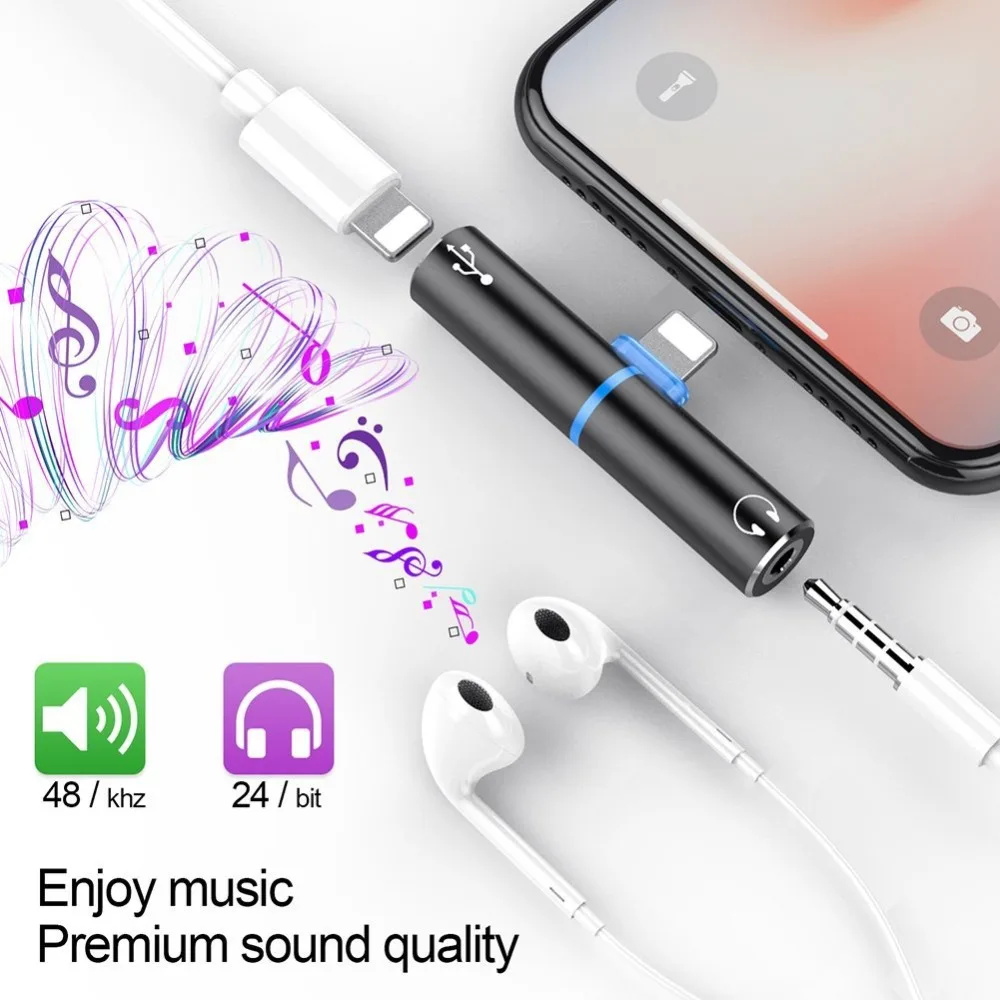 AUX Adaptador for iphoneX 7 8 plus 2 in 1 audio charging cable adapter lightning jack headphone 3.5mm Adaptateur | Мобильные