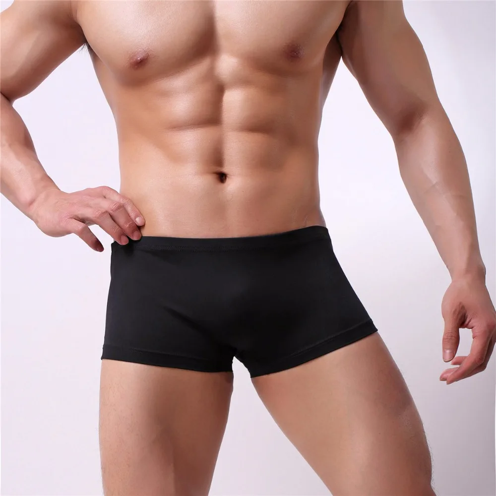 200pcs/lot factory Wholesale Sexy Men Boxer Silk quickly dry Underwear Male  Solid Panties Underpants Cueca Boxershorts Homme
