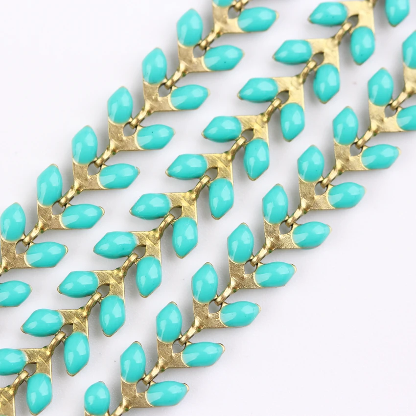 

5meters Sky Blue Enamel Beaded Fishbone Chains Fashion Jewelry,Arrow Enamel with Brass Copper Charms Chevron Chains ZJ233