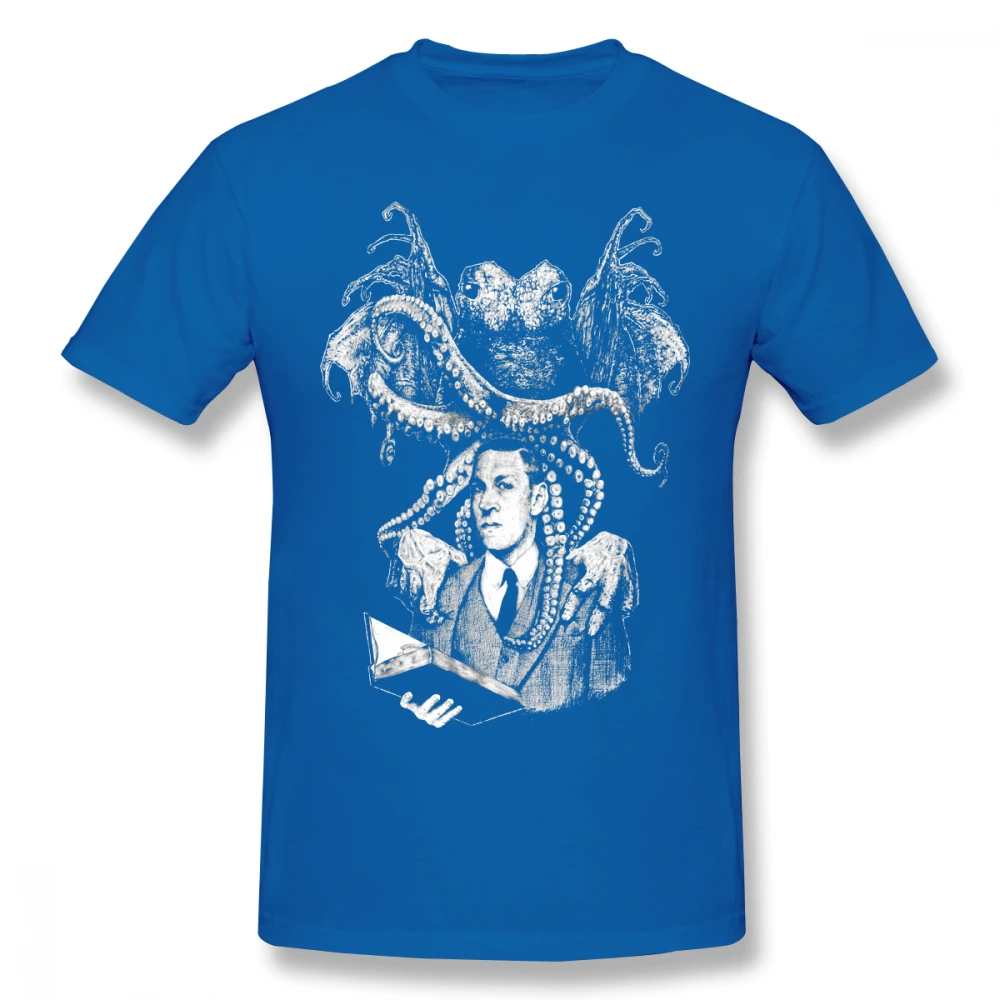 Синий Для мужчин lovecплот Cthulhu футболка круглый вырез модная Горячая slae хороший с коротким рукавом Повседневная мода круглый вырез - Цвет: Синий