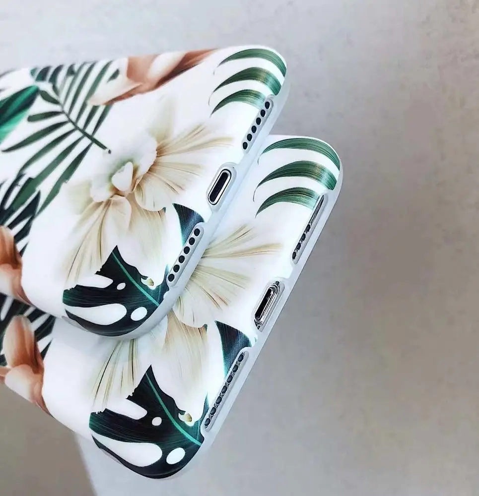 Cases for iPhone XS MAX XR X 8 7 6 Plus Retro Palm Leaf Flower Soft Cover Skin |