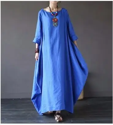 Женское платье Vestidos с длинным рукавом однотонное хлопковое белье свободное платье халат Повседневные платья Плюс Размер Женская одежда - Цвет: Синий