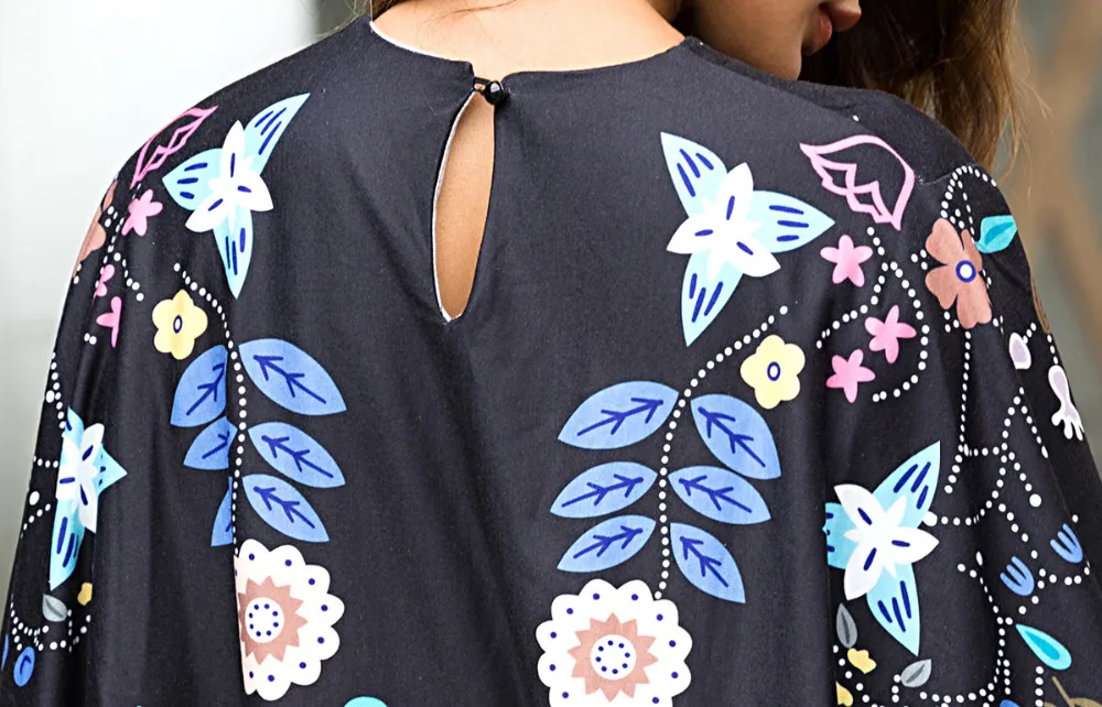 

2019 New Fashion Print Overlay Capelet Dress O-Neck Short Sleeve Women Party Dresses Vestidos Robe