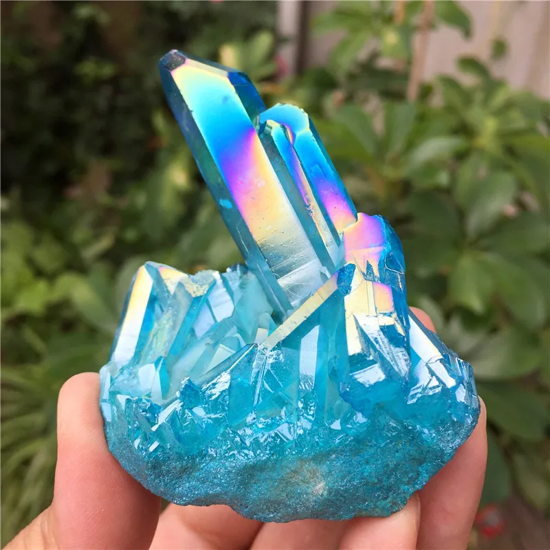 1 шт. Красивый синий кристалл аура кластер Ангел Аура титановый Кварцевый