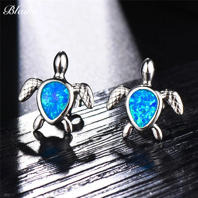 Женские серьги гвоздики с белым/Синим Опалом из серебра 925 пробы|Серьги-гвоздики|