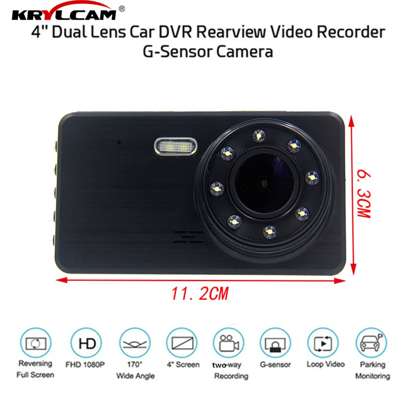 Krylcam 4 0 дюйма 1080P двойной объектив Full HD Автомобильный видеорегистратор камера 170