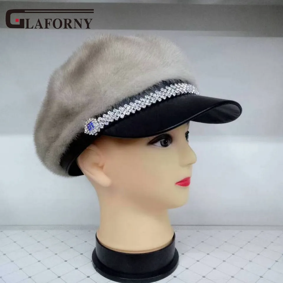 Glaforny зимние меховые шапки для женщин цельная норковая меховая шапка со стразами