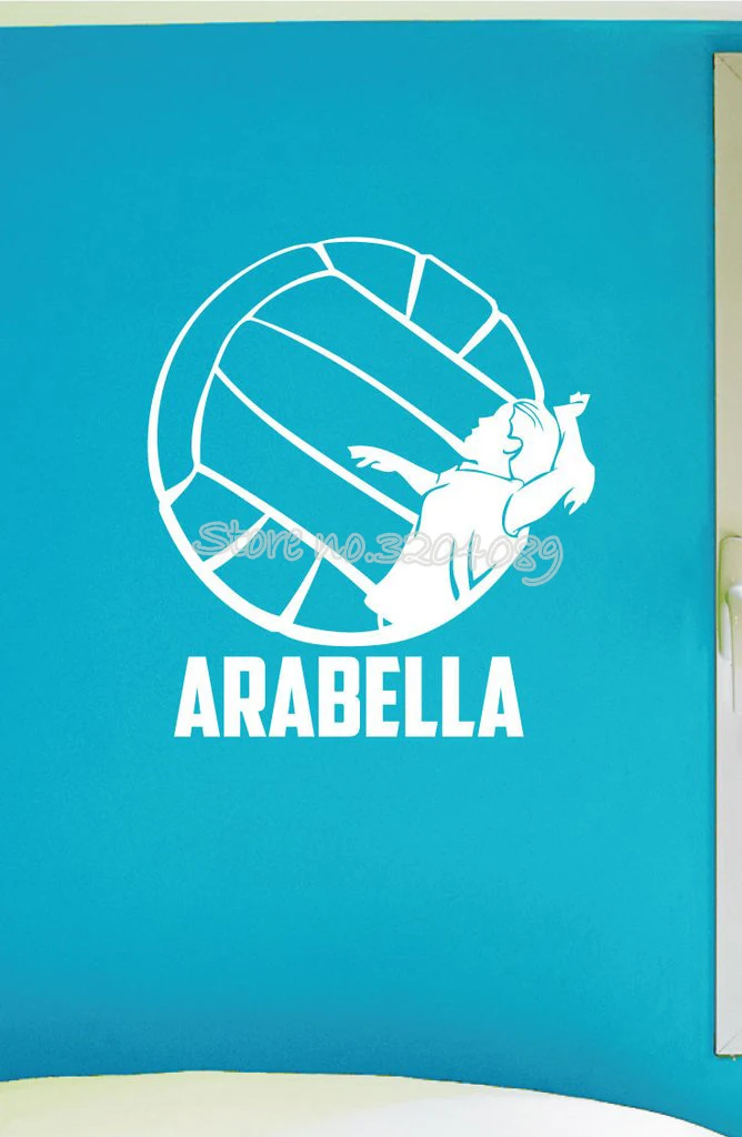 Персонализированная Наклейка на стену для девушек волейбола с именем заказ