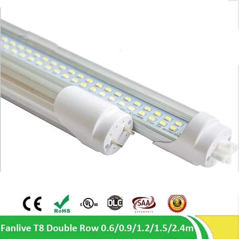 10 шт./лот двойная линия 0 6 м 9 1 2 5 8 4 3 фута T8LED лампа высокой яркости SMD2835 AC85 265V 270